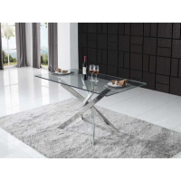 Modern Rectangular Tempered Glass Polished Metal 160cm Medium Dining Table