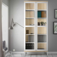 Modern White and Medium Oak Glazed Double Glass Display 2 Door Cabinet 202.8 x 88.7cm