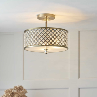 Hudson Antique Brass Satin Finish Round Ceiling Light with Jeweled Crystalized Design