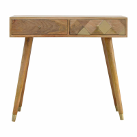 Solid Wood 2 Drawer Writing Desk With Gold Brass Insert