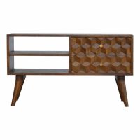 Nordic Style Solid Mango Wood Cube Carved 2 Drawer 2 Open Slot Media Unit 47 x 85cm