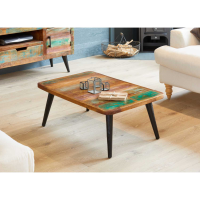 Rustic Coffee Table Recycled Reclaimed Painted Boat Wood Black Metal Legs
