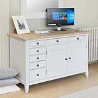 Grey Painted Solid Wood Hidden Home Office Desk Sideboard Cupboard 5 Drawers