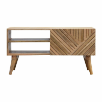 Nordic Style Mango Wood 2 Drawer 2 Slot Line Carved Living Room Media Unit 47 x 90cm