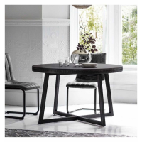 Boho Chic Boutique Teak Wood Mahogany Matt Black Charcoal Finish Round Kitchen Dining Room Table 75 x 120cm