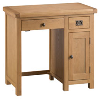 Modern Oak Wood And Brass 2 Drawer Single Computer Desk With Cupboard 80 x 110cm