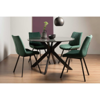 Hirst 4 Seater Round Dining Table And Fontana 4 Green Velvet Fabric Chairs Dining Set
