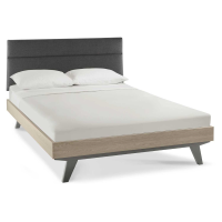 Modern Style Brunel Scandi Oak Wood And Dark Grey 150cm King Size Upholstered Bedstead