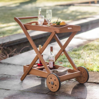 Natural Hardwood Outdoor Garden Drinks Serving Hostess Trolley on Wheels