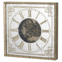 Retro Antique Gold Square Framed Wall Clock With Moving Gears Mechanism 60cm Diameter