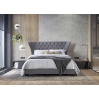 Georgia Modern Style Grey Fabric 5' King Size Bed With Buttoned Headboard 120 x 200cm