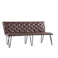 Traditional Brown Leather Upholstered Living Bench With Metal Hairpin Legs 92.5 x 140cm