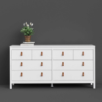 Modern Wide White 8 Drawer Double Dresser With Brown Tab Handles 79.7x159.4x38.4cm