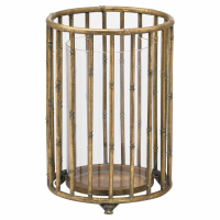 Large Metallic Gold Bamboo Effect Round Metal Lantern 22cm Diameter