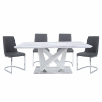 Marble Effect Dining Set With 4 Chevron Chairs