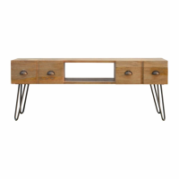 Nordic Style Mango Wood 4 Drawer Media Unit With Shelf And Iron Hairpin Legs 47 x 120cm