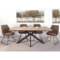Modern Oak Top Extending Dining Table Black Metal Legs Frame 180 to 220cm