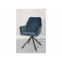 Modern Blue Velvet Fabric Upholstery Carver Chair With Metal Tube Leg 59x60x89cm