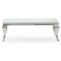White Tempered Glass 130cm Coffee Sofa Centre Table On Chrome Steel Legs