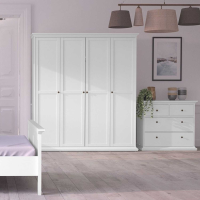 Modern White Large 4 Door Quadruple Bedroom Wardrobe With Metal Handles 200.6 x 181.4cm