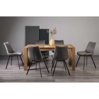 Light Oak Rectangular 165cm Medium Dining Table Set 6 Grey Velvet Fabric Chairs