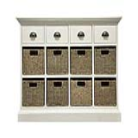 Modern White Painted Living Room 4 Drawer 8 Wicker Basket Chest Of Drawers 75x110cm