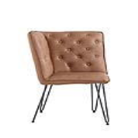 Modern Tan Brown Leather Corner Dining Bench Studded Back Metal Hairpin Legs