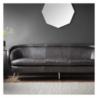 Large 3 Seater Modern Sofa Black Leather Upholstery on Chrome Retro Legs 221cm Wide