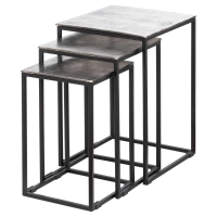 Set of 3 Silver Finish Large Nest of Tables With Metal Square Legs 61x41cm