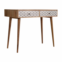Sendai Black White Geometric Pattern Screen Printed 2 Drawer Hallway Console Table Desk 100cm