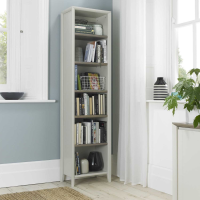 Bergen Grey Washed Oak And Soft Grey Painted 200cm Tall Narrow Home Office Open Bookcase Shelving Unit