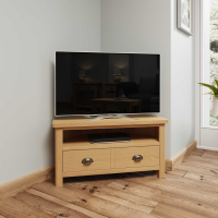 Traditional Style Rustic Oak Corner TV Media Unit with 1 Drawer and Open Shelf 48x90cm