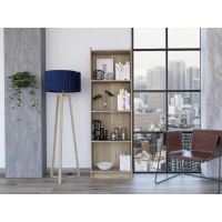 Tall 4 Shelf Open Narrow Bookcase Bleached Pine Effect Finish