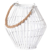 Modern Style Rattan White Painted Finish Small Wicker Convex Lantern 25 x 25cm