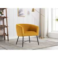 Modern Yellow Apricot Velvet Fabric Upholstered Tub Chair Mustard Black Legs