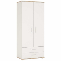 Kids Corner 2 Door 2 Drawer Wardrobe Light Oak White High Gloss Opalino Handles
