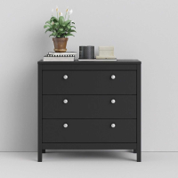 Modern Wide Matt Black 3 Drawer Bedroom Chest With Metal Handles 79.7 x 82.1cm
