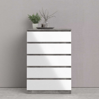 Modern Concrete And White High Gloss 5 Drawer Bedroom Chest 111.3 x 77cm