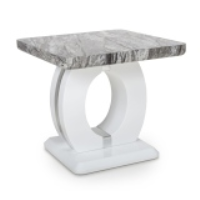 Grey and White Marble Effect Lamp Table with Chrome Trim 55cm Square