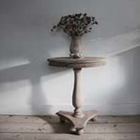 Tall Round Wine Lamp Table Stripped Wood 60cm Diameter Bun Feet