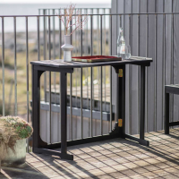 Small Slim Foldable Balcony Table Charcoal Painted Wood