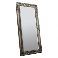 Large Ornate Rectangular Leaner Floor Mirror Silver Leaf Finish 170 x 84cm