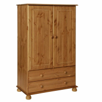 Solid Pine 2 Door 2 Drawer Small Low Kids Combi Double Wardrobe