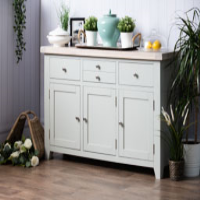 Modern Grey Painted Large Sideboard Cupboard 3 Drawers 3 Doors Chalked Oak Top