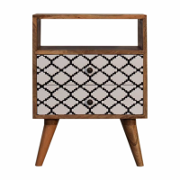 Stella Nordic Style Mango Wood 2 Drawer Pattern Printed Bedside With Open Slot 60 x 45cm