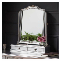 Shabby Chic Metal and Glass Dressing Table Carved Frame Mirror in Silver 73x60cm