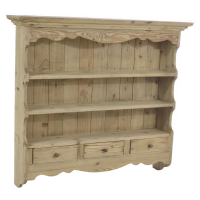 Solid Wood Kitchen Plate Wall Rack 3 Shelves and Drawers Scalloped Top