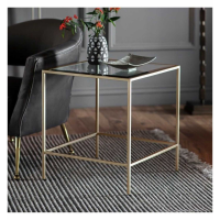 Modern Sleek Square Champagne Gold Side Table with Glass Top 55x50cm