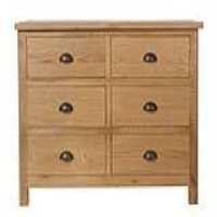 Modern Style Oak Wood 6 Drawer Bedroom Chest With Brass Cup Handles 78 x 115cm