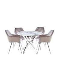 Value Nova 100cm White Marble Dining Set With 4 Quinn Grey Chairs